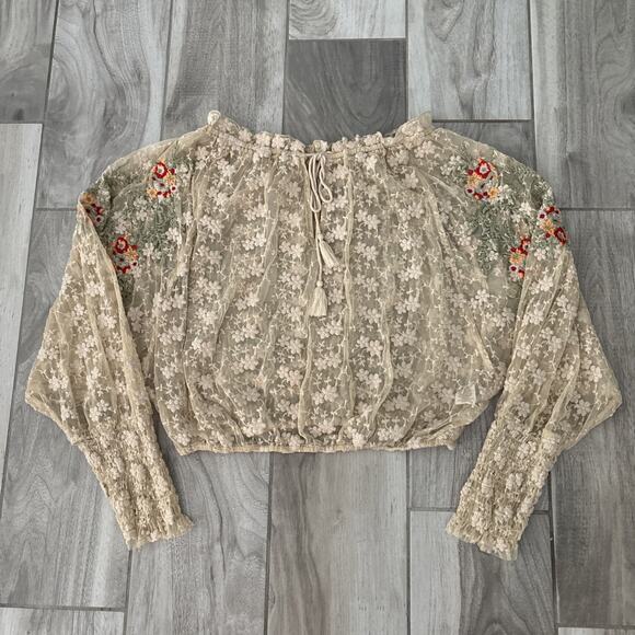 Free People Tops - Free People Jubilee Ivory Lace Floral Embroidery Boho Blouse Top Shirt Sz Small